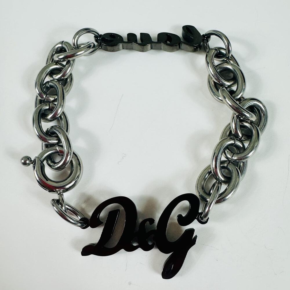Dolce & Gabbana D&G Silver Tone Love Logo Charm Chain Bracelet Jewels W/ Box